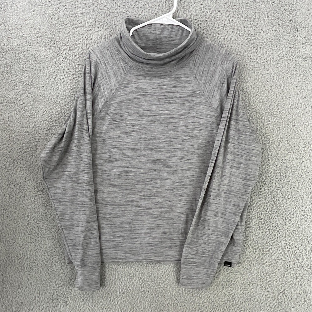 PrAna Sweater Pullover Womens L Gray Cowl Neck Raglan Sleeve Lightweight Stretch - Picture 2 of 7